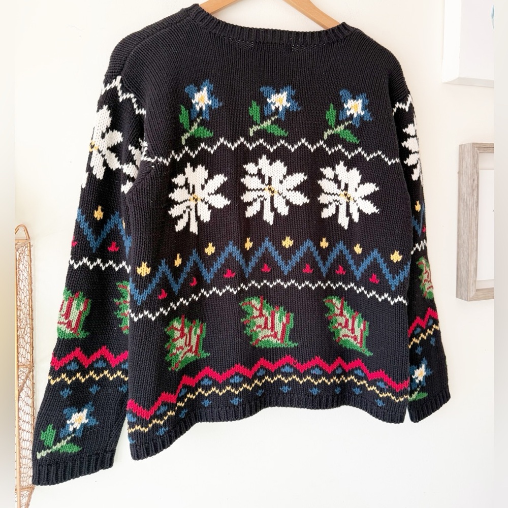 Eddie Bauer 90s Vintage Folk Art Floral Cotton Sweater Made in Hong Kong Size S - Picture 11 of 14